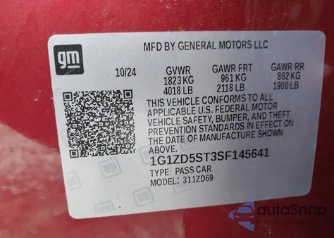 2025 Chevrolet Malibu Fwd 1Lt from USA, damaged, VIN 1G1ZD5ST3SF145641